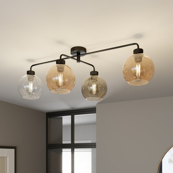 TK Lighting Таванна лампа Cubus с четири лампи, прозрачна/кехлибар/сива, Затъмняване, Сив, Дневна/трапезария, Стъкло, Модерен