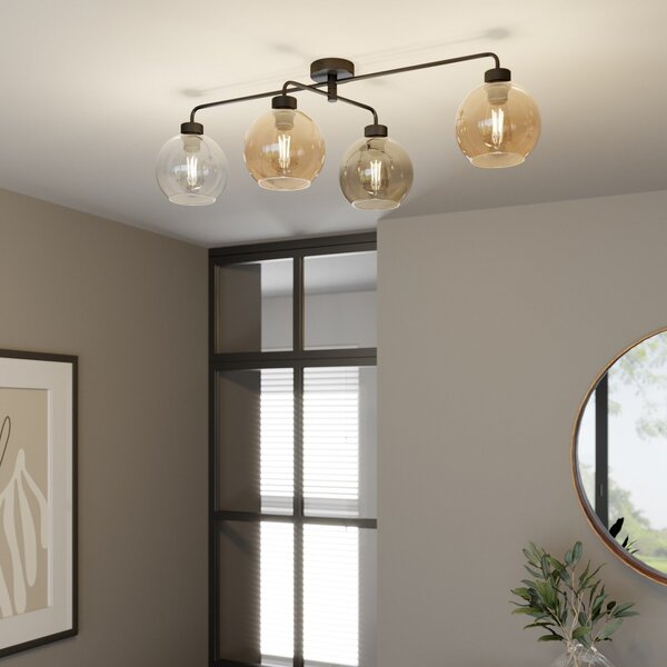 TK Lighting Таванна лампа Cubus с четири лампи, прозрачна/кехлибар/сива, Затъмняване, Сив, Дневна/трапезария, Стъкло, Модерен