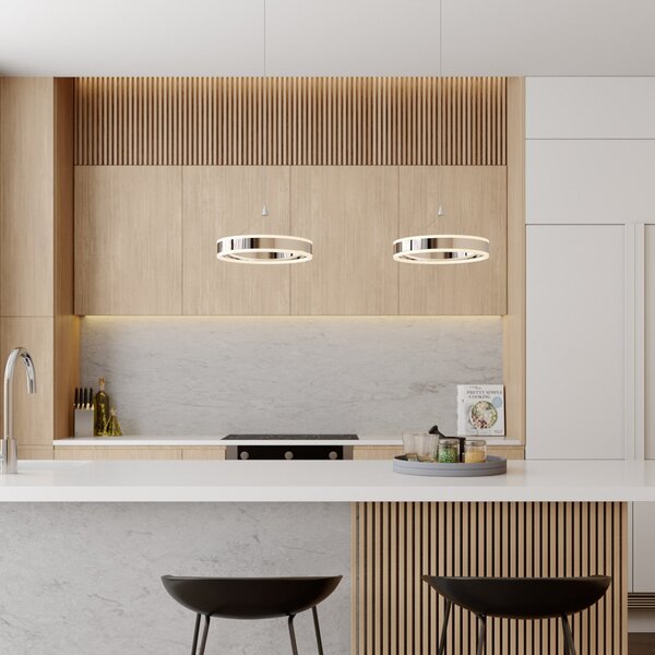 Lucande LED висяща лампа Lyani, 85 cm, 2 светлини, хром, с възможност за, Затъмняване, Металик, Дневна/трапезария, Метал, Модерен