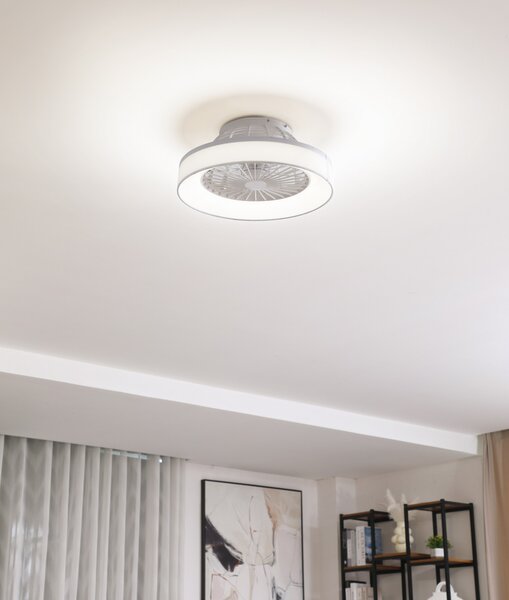 Lindby Вентилатор за таван LED Mace, бял, тих, CCT, Затъмняване, Бял, Дневна/трапезария, Пластмаса, Модерен