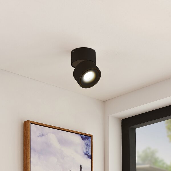 Arcchio LED тавански прожектор Rotari, 620lm, 1-фар, черен, Затъмняване, Черен, Дневна/трапезария, Алуминий, Модерен