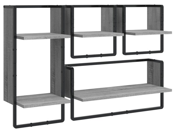 VidaXL Комплект рафтове за стена 4 части сив сонома инженерно дърво