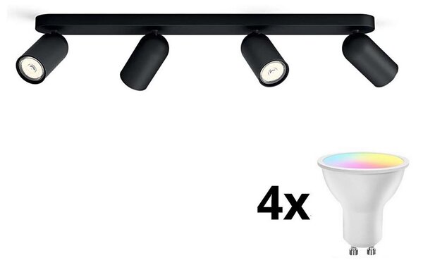 Philips - LED RGBW димируемо точково осветително тяло 4xGU10/4,8W/230V3000K черно + с дистанционно управление