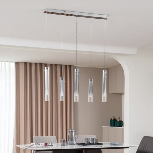 Lucande LED осветление за таван Korvitha, 5 светлини, сиво, стъкло, Затъмняване, Сив, Дневна/трапезария, Стъкло, Модерен