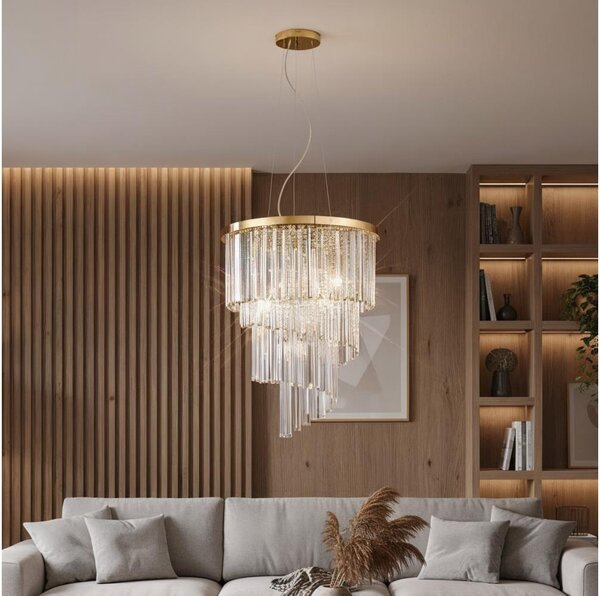 Ideal Lux - Кристален пендел CARLTON 12xE14/40W/230V Ø 50 см златист