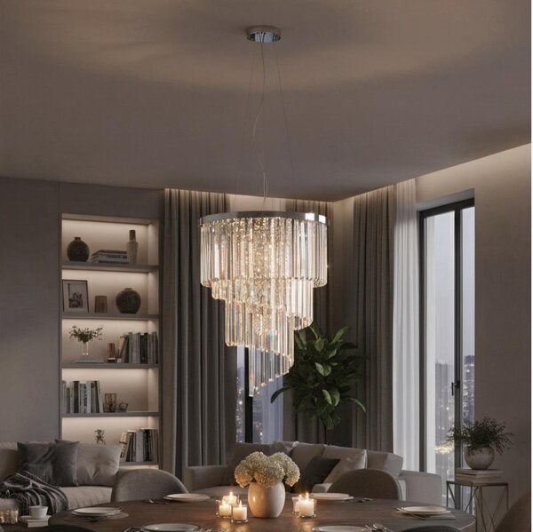 Ideal Lux - Кристален пендел CARLTON 12xE14/40W/230V Ø 50 см хром
