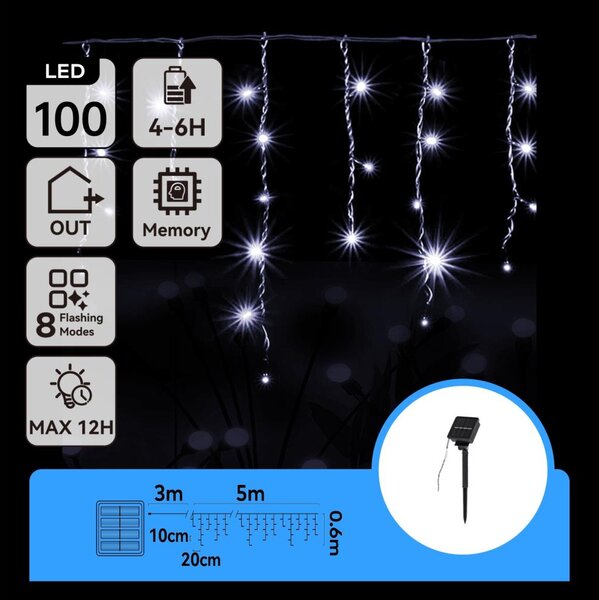 Aigostar - Соларна LED гирлянда 100xLED/8 режима 8x0,6m IP65 студено бяла
