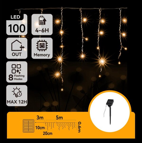 Aigostar - LED соларна гирлянда 100xLED/8 функции 8x0,6m IP65 топло бяло
