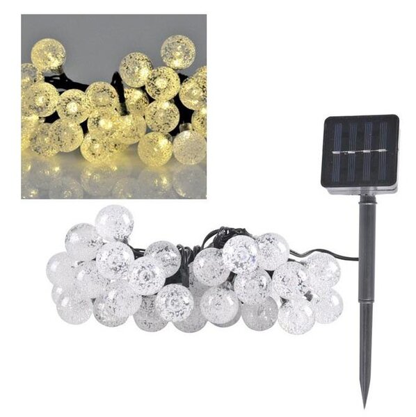 LED соларен гирлянд 30xLED, 8 функции, 300 mAh, 4,9 м, IP44, топла бяла