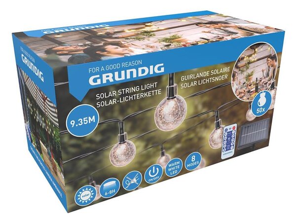 Grundig - LED соларен верижен светлинен 50xLED/8 функции 9,35м топло бяло + DO