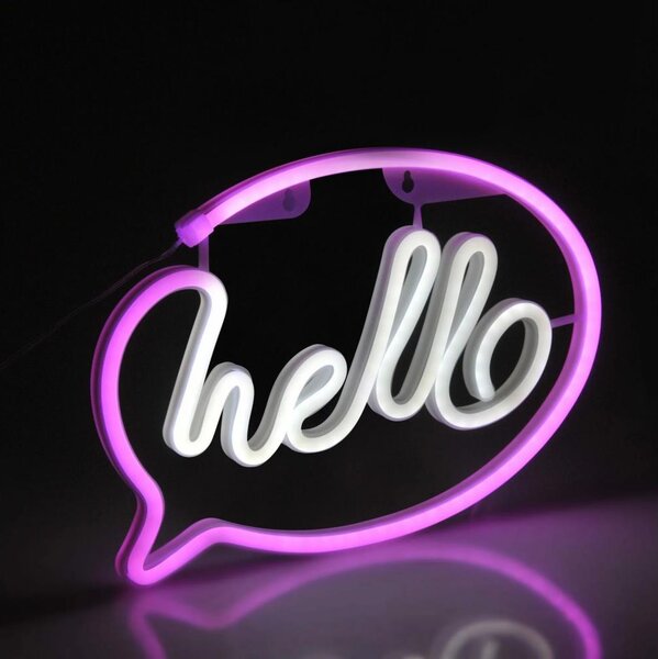 LED неонова стенна декорация HELLO LED/3W/3xAA USB розова