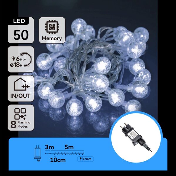 Aigostar - LED външна гирлянда 50xLED/8 функции 8m IP44 студено бяло