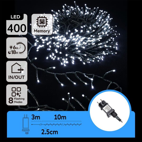 Aigostar - LED гирлянд за външна употреба, 400 x LED, 8 режима, 13 m, IP44, студено бяло