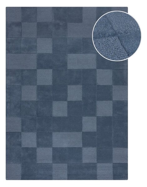 Тъмносин ръчно изработен вълнен килим 120x170 cm Checkerboard – Flair Rugs