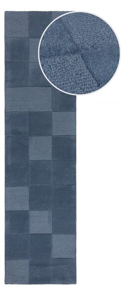 Тъмносиня ръчно изработена вълнена пътека 60x230 cm Checkerboard – Flair Rugs