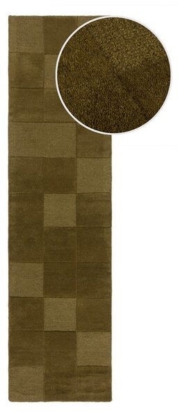 Ръчно изработена вълнена пътека в цвят каки 60x230 cm Checkerboard – Flair Rugs