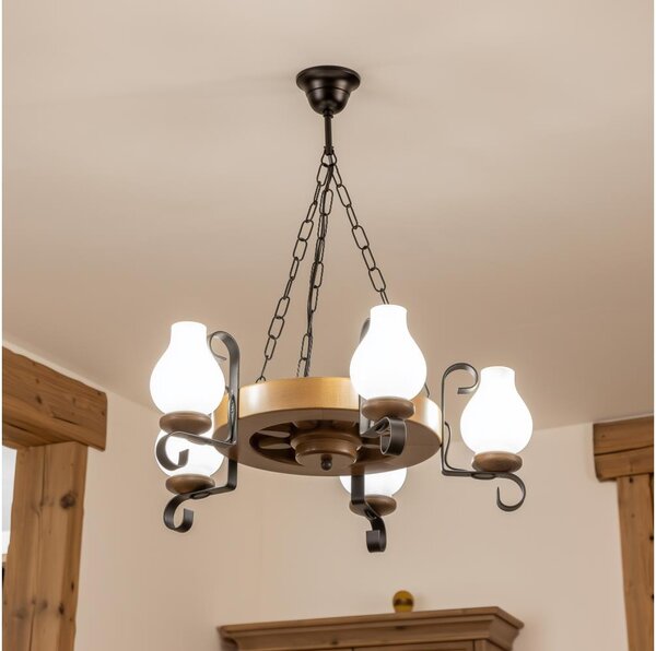 Brilagi - Полилей на верига ROATA 5xE14/40W/230V, диаметър 50 см, бук/орех