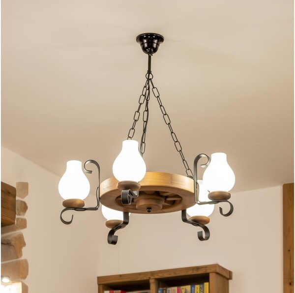 Brilagi - Полилей на верига ROATA, 5×E14 (макс. 40 W), 230 V, Ø 50 см, корпус от бук