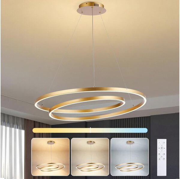 Brilagi-LED Полилей с димер на кабел TWISTER LED/105W/230V диам. 100 cm златист + дистанционно управление