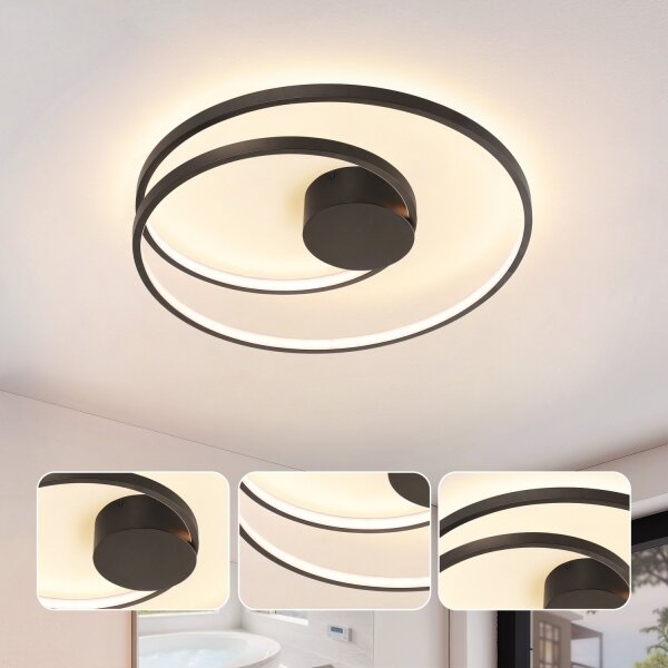 Brilagi- димируемо LED таванно осветително тяло TWISTER LED/48W/230V диам. 50 см, черно + с дистанционно управление