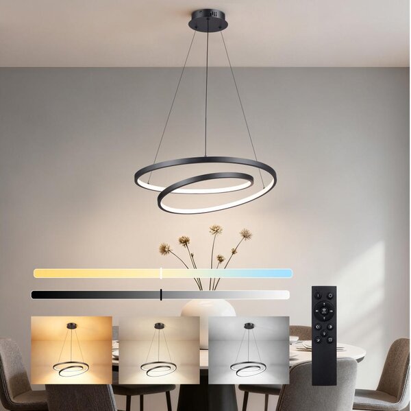Brilagi-LED Полилей с възможност за димиране на кабел TWISTER LED/48W/230V Ø 50 см черен + дистанционно управление