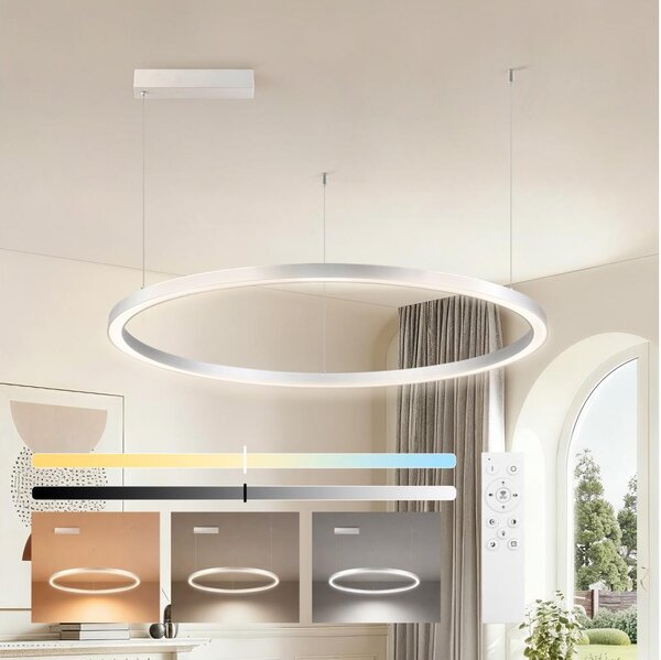 Brilagi-LED Димируем висящ полилей на кабел PORTOFINO LED/60W/230V диам. 80 см сребрист + дистанционно управление