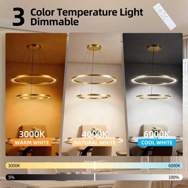 Brilagi - LED полилей с димер на кабел PORTOFINO LED/98W/230V Ø 80 см, златист, с дистанционно управление