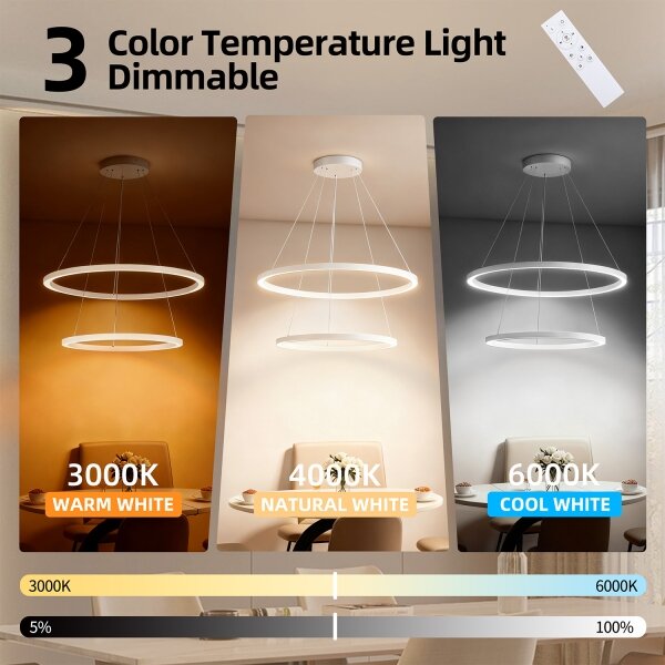 Brilagi - LED димируем полилей на кабел PORTOFINO LED/98W/230V Ø 80 см бял + дистанционно управление