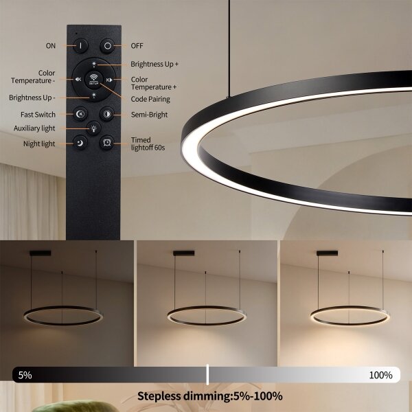 Brilagi - LED димируем полилей на кабел PORTOFINO LED/60W/230V Ø 80 см черен +DO