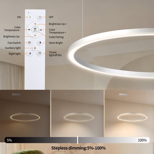 Brilagi-LED Димируем висящ полилей на кабел PORTOFINO LED/60W/230V диам. 80 см сребрист + дистанционно управление
