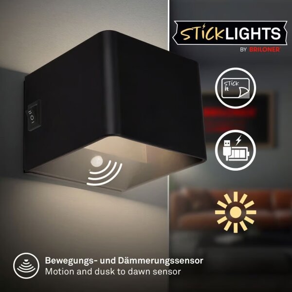 Briloner 3879015 - презареждаема стенна лампа LED със сензор BORRA LED/1,5W/5V 3600 mAh черна
