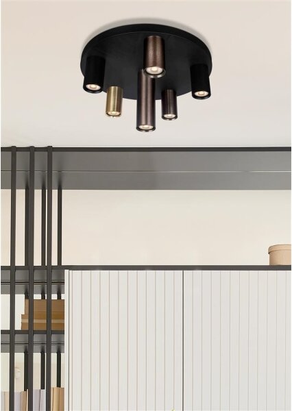 Searchlight 50570-6BK - Таванно осветително тяло TUBES 6xGU10/10W/230V Ø 40 см