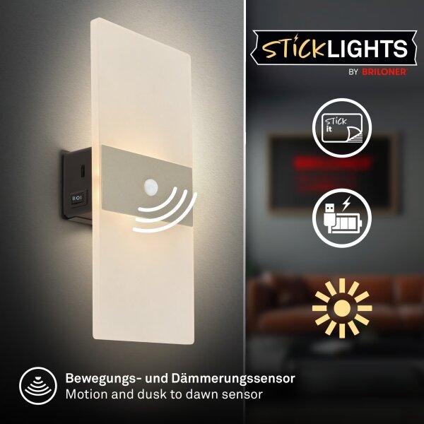 Briloner 3888012 - LED презареждаема стенна лампа със сензор AURA LED/2,5W/5V 1800 mAh матова