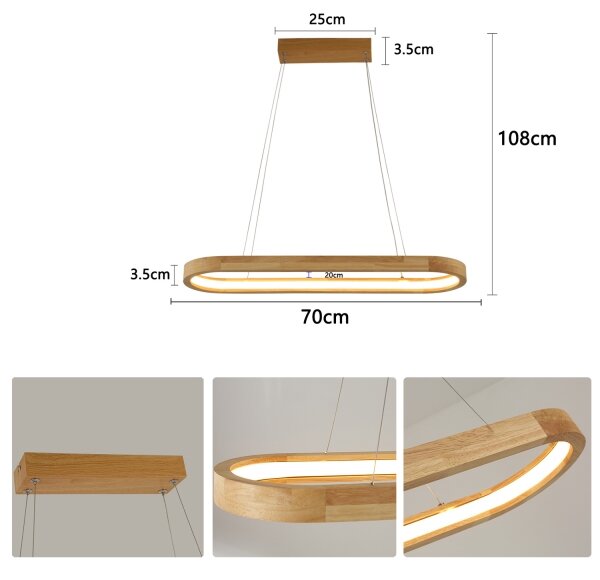 Brilagi - LED висящ полилей на кабел UMEA WOOD LED/30W/230V 70x20 cm дърво