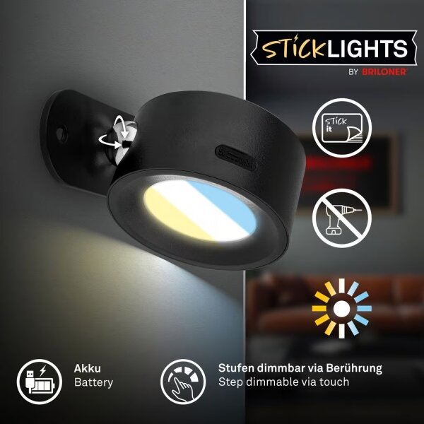 Briloner 3896015 - димируема акумулаторна LED стенна лампа TARI LED/1,6W/5V 1500 mAh черна