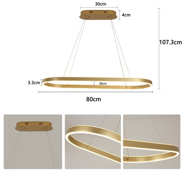 Brilagi - LED полилей на кабел PONDIE LED/44W/230V 80x30 cm златист