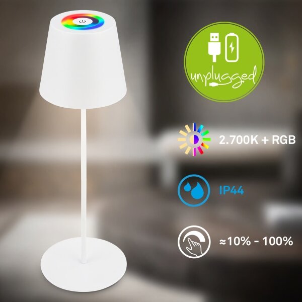 Briloner 7510016 - LED RGBW димируема настолна лампа CALIDA 2,5W/5V IP44 1200 mAh бяла