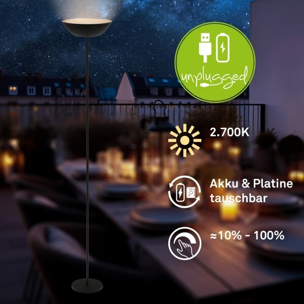 Briloner 1500015 - LED димируема подова лампа ESTATE 8W/5V 4000 mAh черна