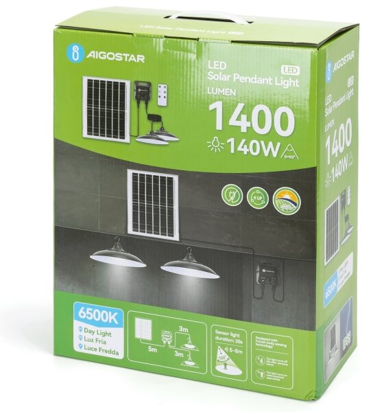 Aigostar - LED соларен полилей 2x LED / 70 W / 12 V, 12000 mAh, 6500 K, диаметър 23,5 см + ДУ