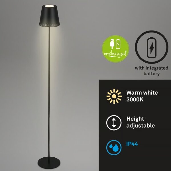 Briloner 1438015 - димируема LED подова лампа KIKI 4,3W/5V IP44 2600 mAh черна