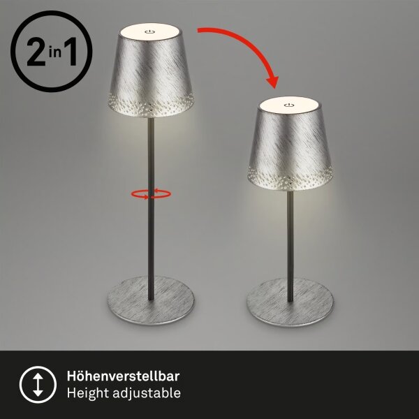 Brilo - LED настолна акумулаторна сензорна лампа KIKI LED/2,6W/5V IP44 2600 mAh сребриста