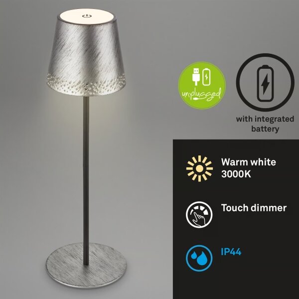 Brilo - LED настолна акумулаторна сензорна лампа KIKI LED/2,6W/5V IP44 2600 mAh сребриста