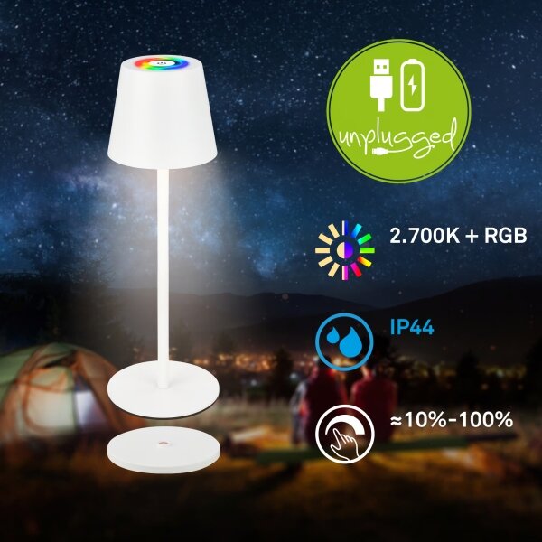Briloner 7517016 - LED RGB димируема настолна лампа CILANO 3W/5V IP44 2000 mAh бяла