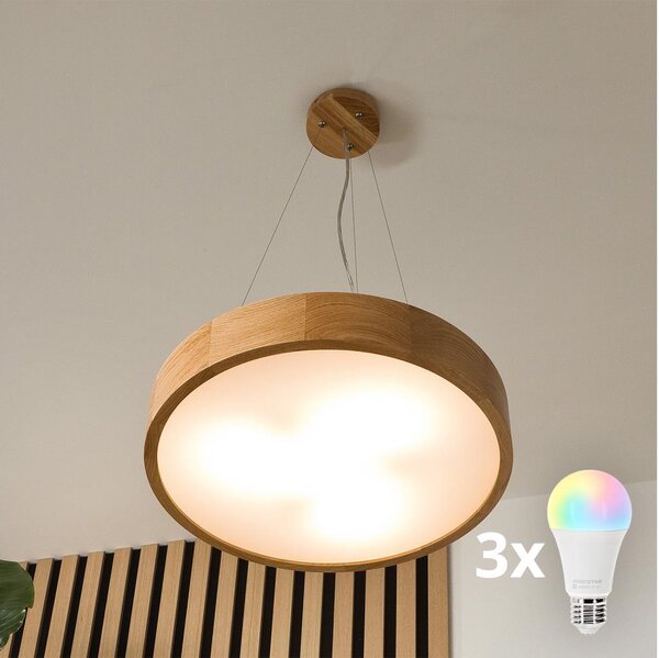 Brilagi - LED RGBW димируем полилей CARVALHO 3xE27/9W/230V Wi-Fi дъб пр. 47,5 см