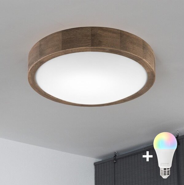 Brilagi-LED RGBW Димируем плафон CARVALHO SLIM 1xE27/9W/230V Wi-Fi дъб Ø 27