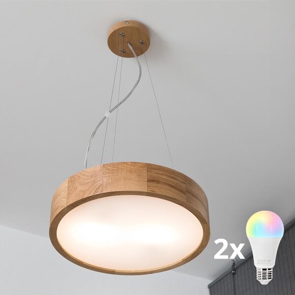 Brilagi - LED RGBW димируема люстра CARVALHO 2xE27/9W/230V Wi-Fi, дъб, Ø 37 см