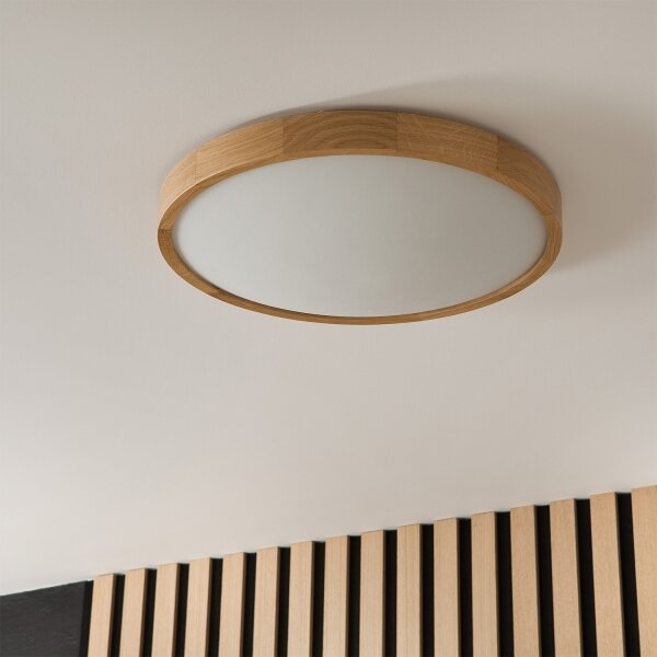 Brilagi-LED RGBW Димируем таванен осветител CARVALHO SLIM 3xE27/9W/230V Wi‑Fi, дъб, Ø47 см