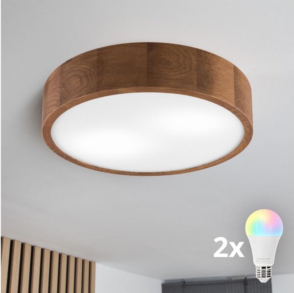 Brilagi - LED RGBW димируем таванен плафон CARVALHO 2xE27/9W/230V Wi‑Fi дъб Ø 37,5 см