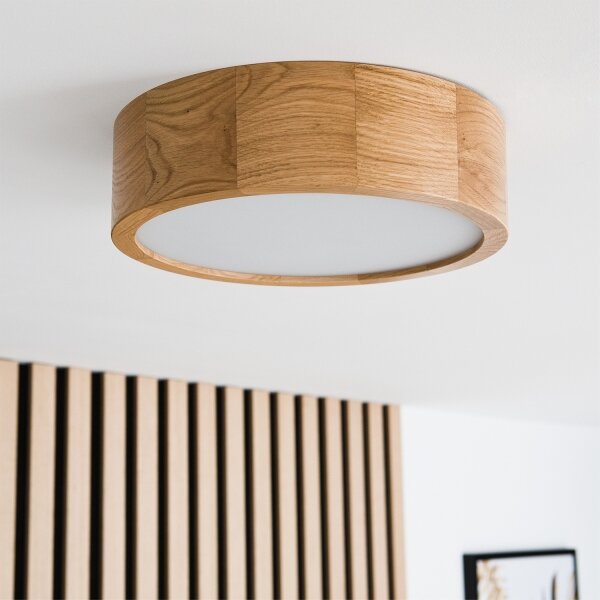 Brilagi - LED RGBW димируема таванна лампа CARVALHO 1xE27/9W/230V, с Wi-Fi, декор дъб, диаметър 27,5 см