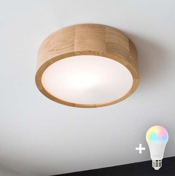 Brilagi - LED RGBW димируема таванна лампа CARVALHO 1xE27/9W/230V, с Wi-Fi, декор дъб, диаметър 27,5 см